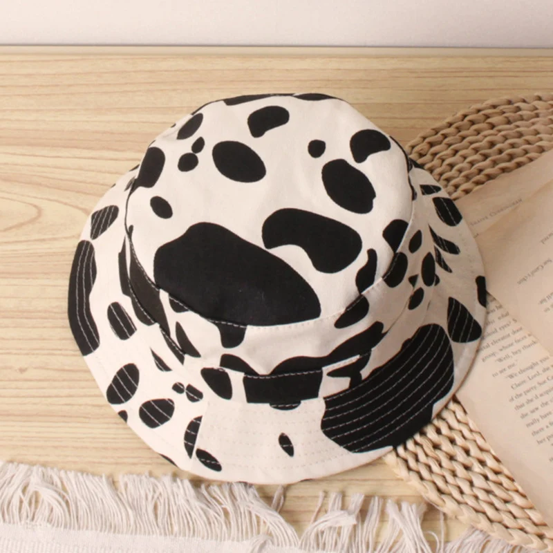

Hot Selling Baby Girls Boys Cow Pattern Print Bucket-Hat Traveling Wild Baby Fisherman Hat One Size