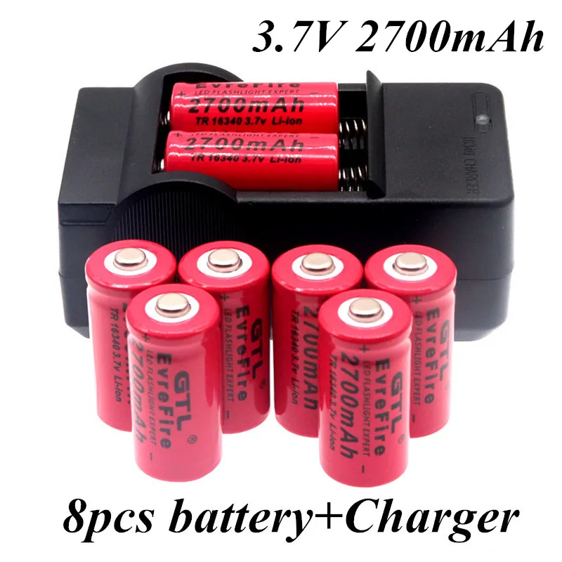 

Original 2700mAh Rechargeable 3.7V Li-ion 16340 Batteries CR123A Battery LED Flashlight Travel Wall Charger For 16340 Battery
