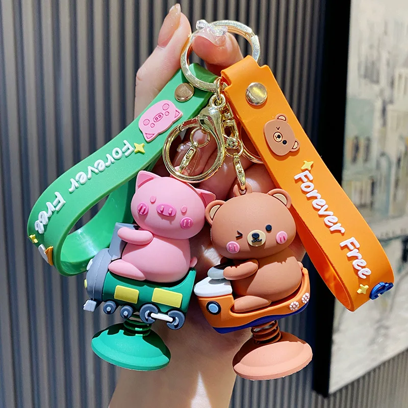 

Original Epoxy Adorable Pet Shake with Leather Rope Keychain Cute Keyring Trend Doll Key Chain Ring Holder Car Pendant Gift