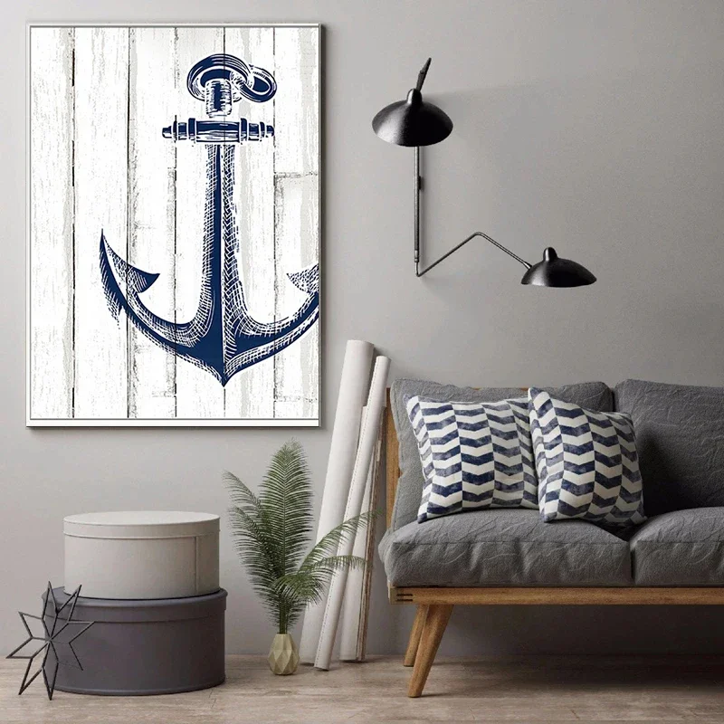 Морская диаграмма маяк якорь компас картина на холсте