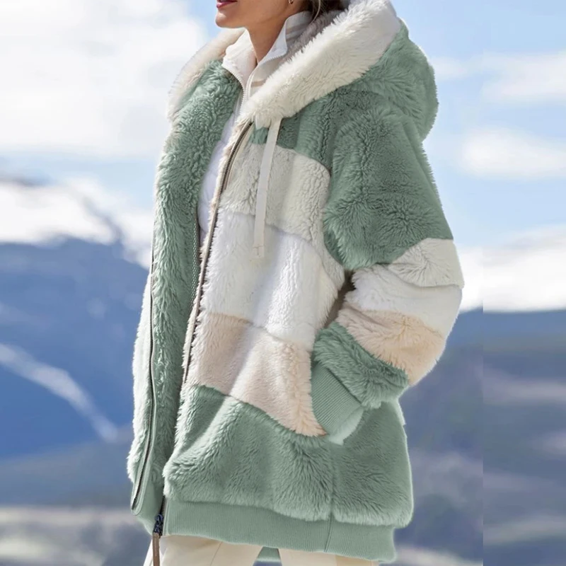 Зимнее плотное теплое пальто CZJMS из плюша, женские куртки с длинным рукавом и карманами из искусственного меха, Женское пальто, модное осенн... от AliExpress WW
