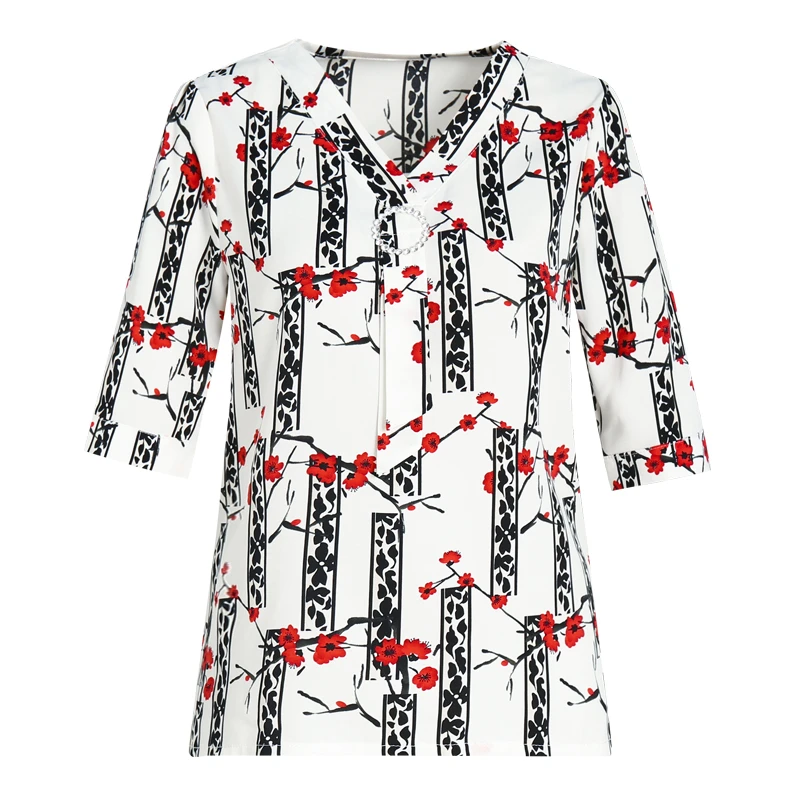 Блузка женская шифоновая с коротким рукавом и V-образным вырезом