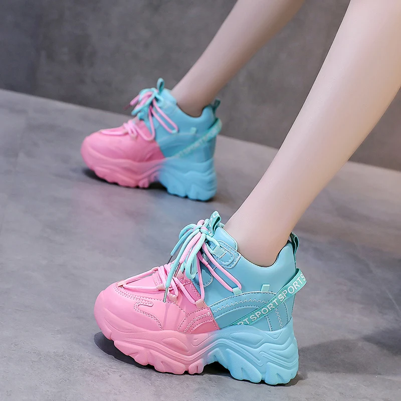 

High Platform Women Sneakers Spring Thick Sole Casual Dad Shoes Walking Chunky Sneakers Woman Leather Sports Shoes Zapatos Mujer