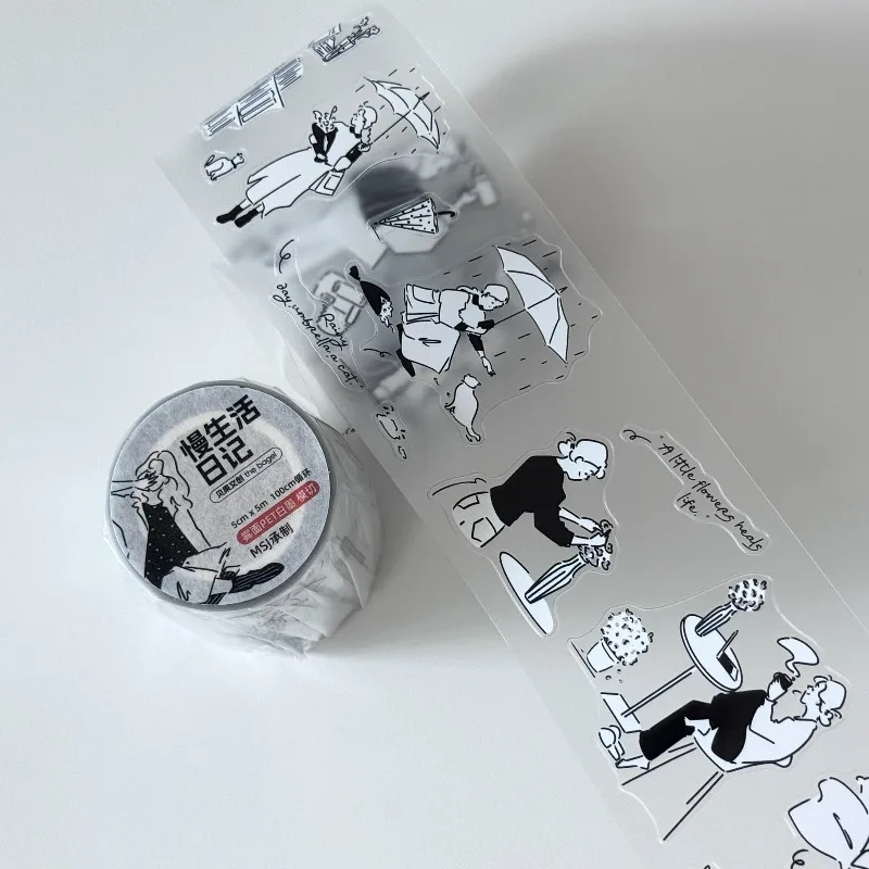 Фото Bagel Studio Enjoy Slow Life Girl Die Cut PET Washi Tapes Товары для рукоделия DIY Скрапбукинг Изготовление открыток Декоративные наклейки для планирования №1