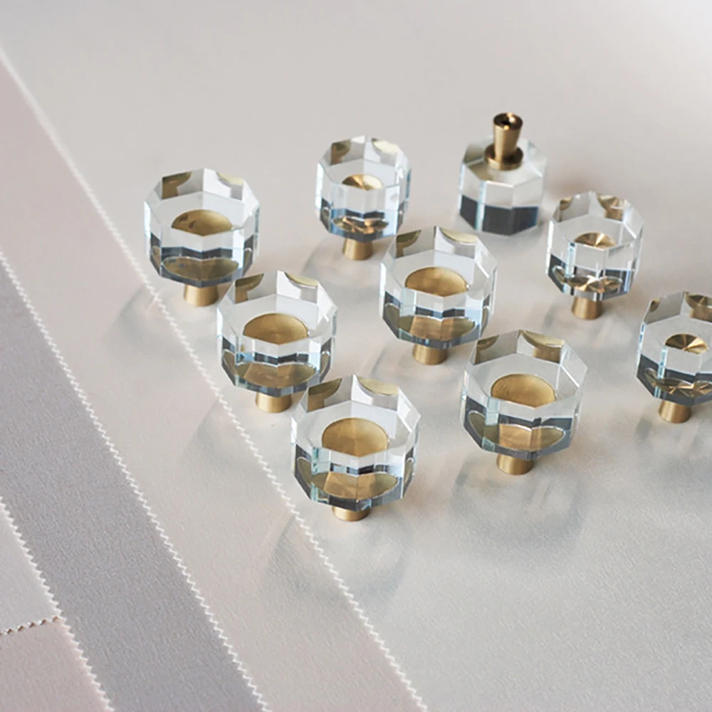 

1Pcs Brass Crystal Glass Round Handle Single Hole Octagonal Crystal Handle For Cabinet Wardrobe Handle