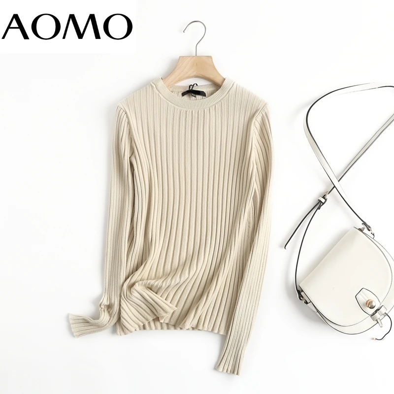 

AOMO Women 2021 Fashion Solid Twist Woolen Knitted Sweater Jumper O Neck Female Pullovers Chic Tops 6D123A
