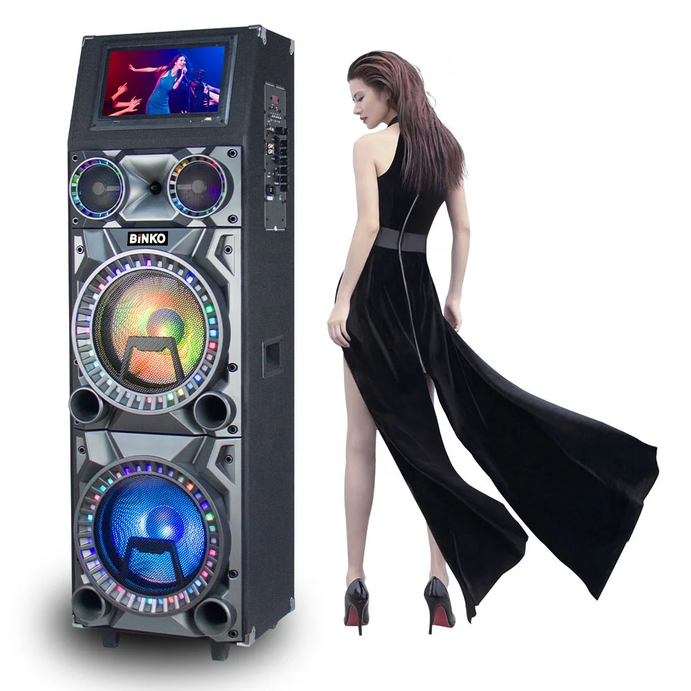 

Trolley Subwoofer Speaker DJ System Karaoke Party Double 12 Inch Wood Active Speaker Shopping Mall 500W RGB led blue tooth 5.0