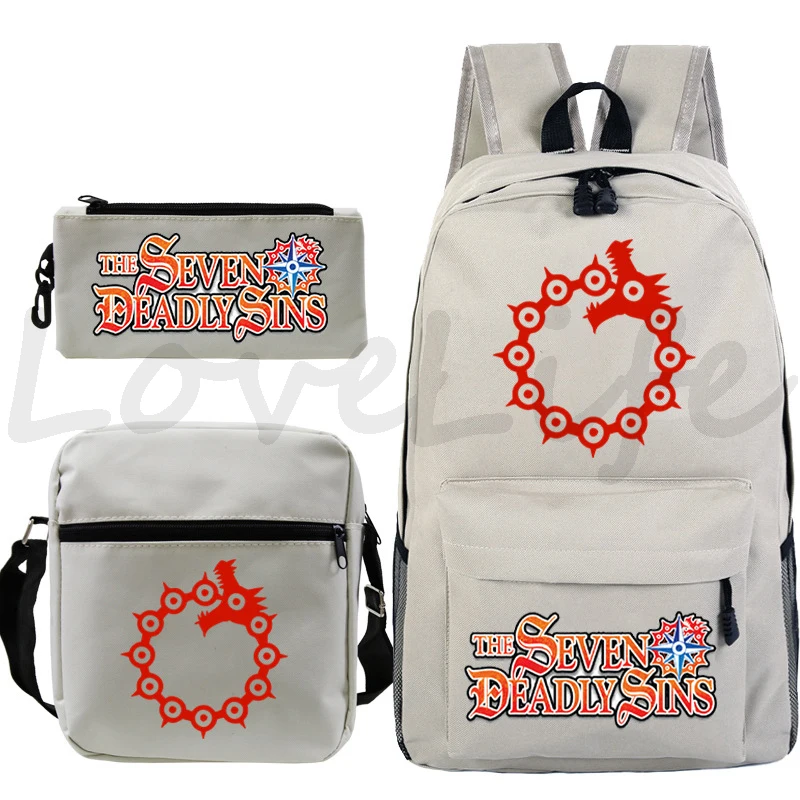 Рюкзак The Seven Deadly Sins 3Pcs/Set для мальчиков и девочек, новый рюкзак с мультфильмом и аниме-комиксом Mochila для подростковых студентов.