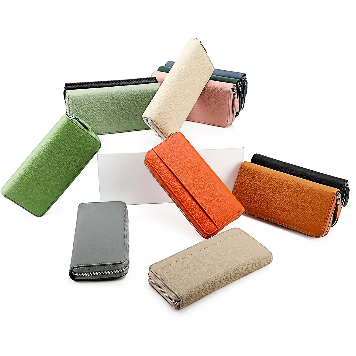 Genuine Leather RFID Clutch Women ID Credit Bank Business Card Holder Coin Pocket Purse Bags Luxury Zipper Wallets For Lady Girl