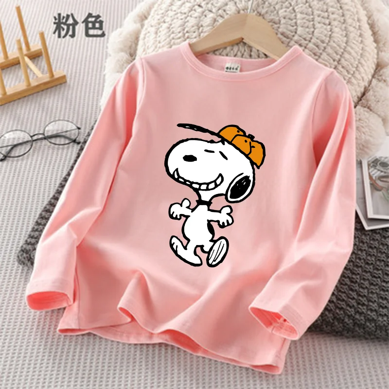 Snoopy Long Sleeves Cute Anime Figure Top Printed T-shirt Round Neck Shirt Children Comfortable Print Boys Girls Fashion Clothes