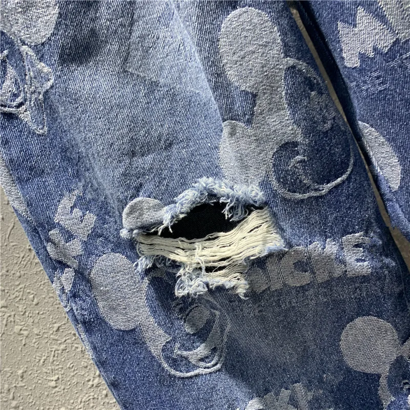 Cartoon Ripped Loose-Fit Jeans European Style Summer 2023 New Long Slimming Slim Fit Dad Harem Pants Jeans High Waisted Trousers