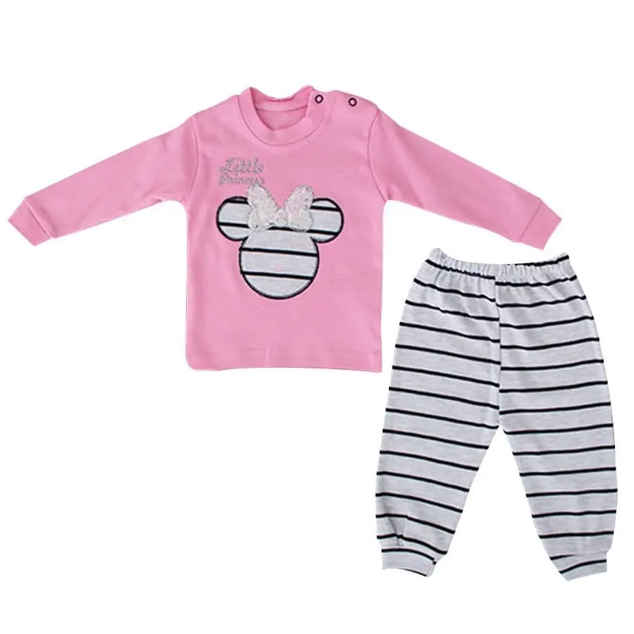 

Baby girl Striped Pink Gray 2'li Suit