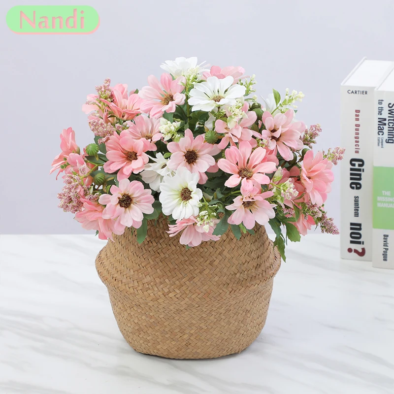 

Artificial Daisy Silk White Yellow Beauty Simulation Chrysanthemum 12 Heads Fake Flowers Home Garden Office Decoration