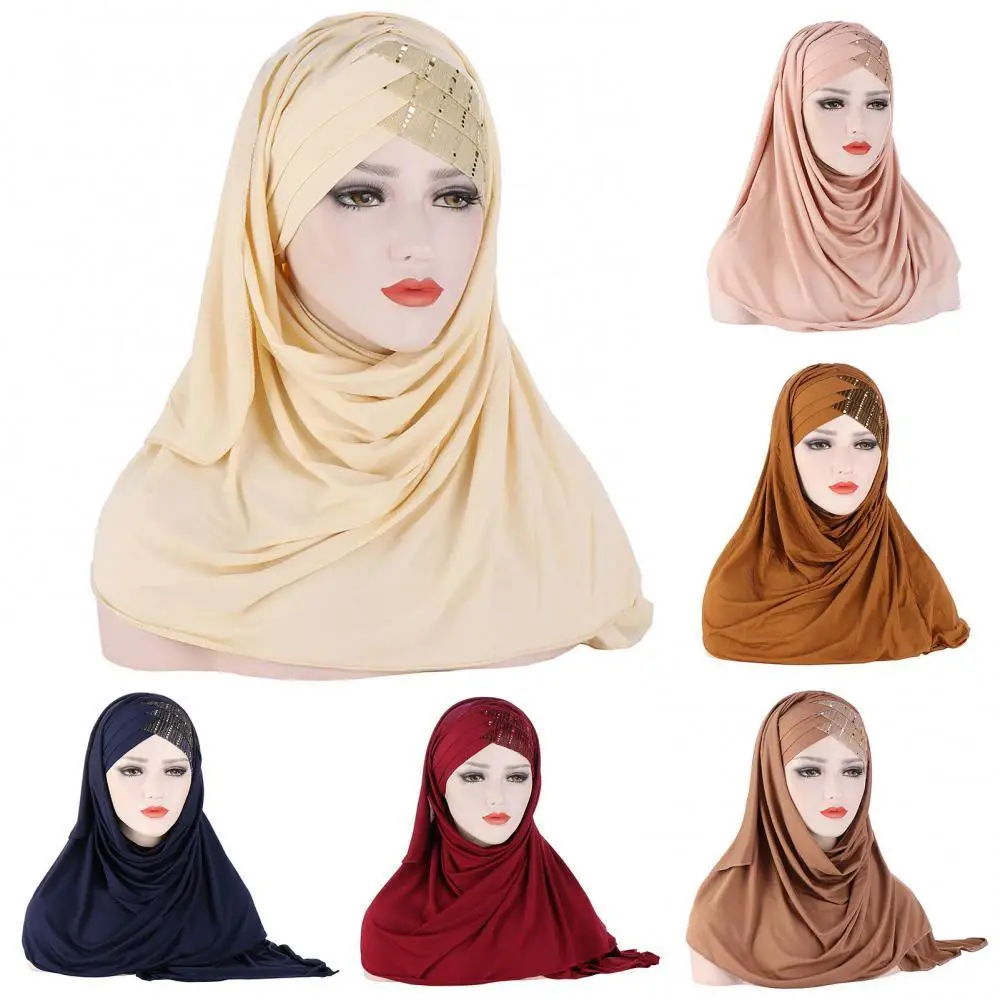 

Women Soft Silk with Sequins Hijab Headwrap Headscarf Turban Hat Cap Headwear