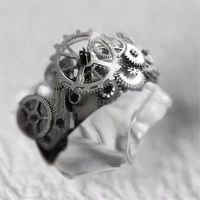 megin d stainless steel mechanical wheel gear punk retro vintage spiral spring hip hop rings for men women couple gift jewelry