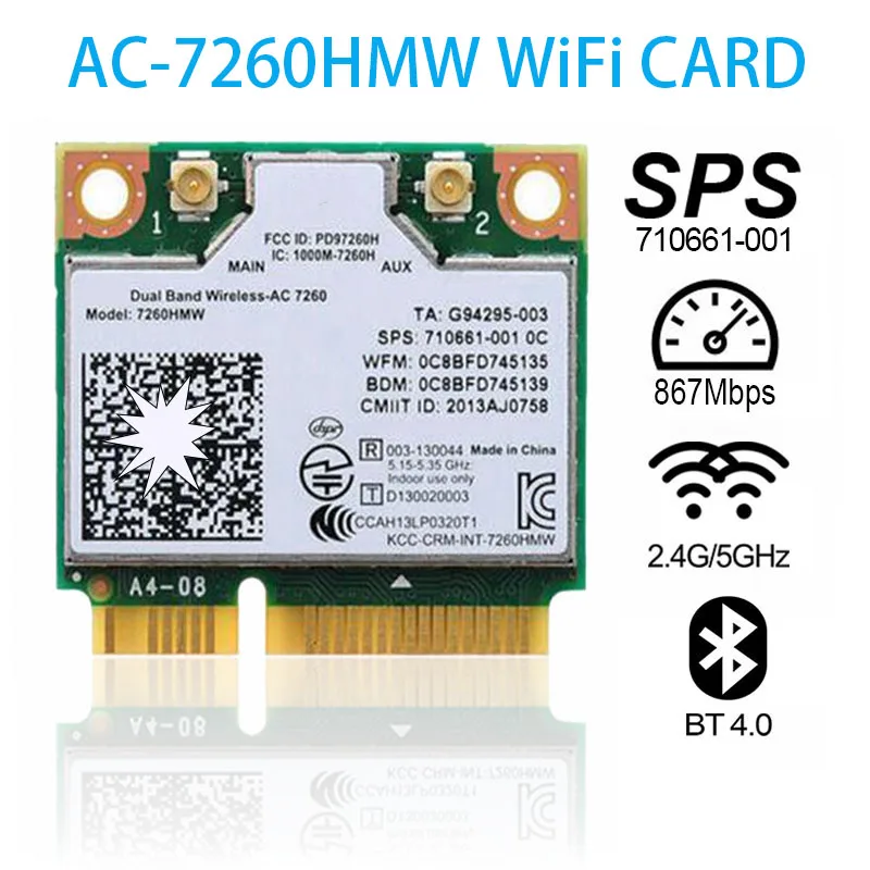 Фото 2026 Intel 7260HMW Half Mini PCIe Adapter Dual Band 802 11ac Bluetooth 4 0 Компонент сети для ноутбуков №2