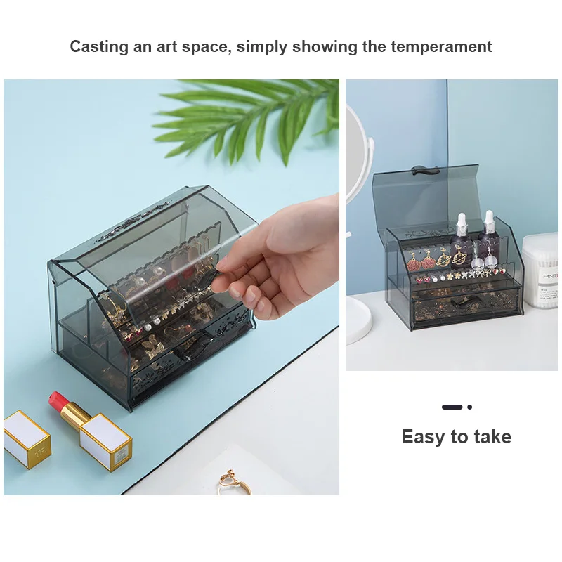 

Бытовая акриловая коробка для хранения косметики, ящик для общежития, тип серег, ожерелий, полка для хранения