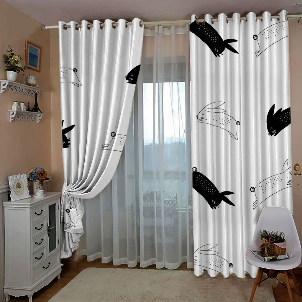 

20547-XZ-Double Layer Full Blackout Curtains Solid Color Insulated Complete Blackout Draperies With Black