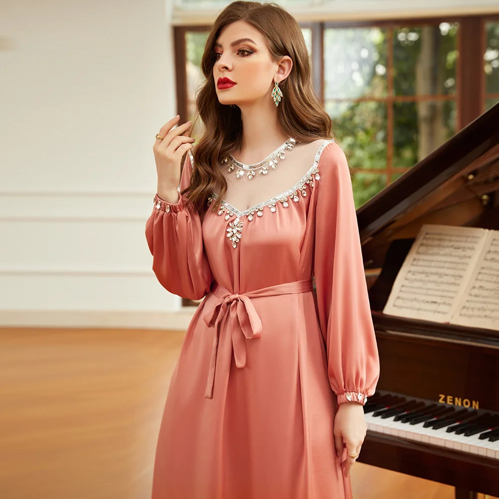 Elegant Muslim Woman Dress Retro Fashion Abaya Dubai Turkey Party Arabic Long Dress Moroccan Kaftan Robe Islam Clothing Caftan
