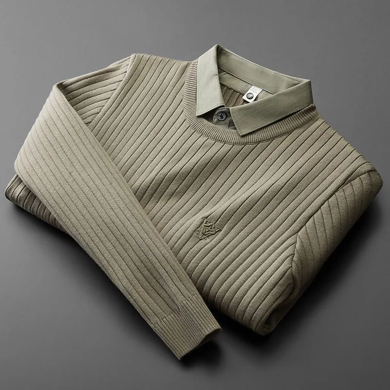 

Высококачественная вышитая поддельная рубашка из двух предметов свитер с воротником для мужчин осень-зима Роскошная модная теплая вязаная...