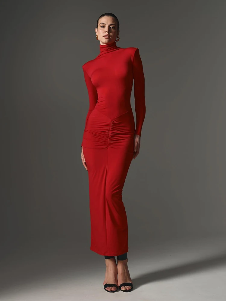 Модное однотонное женское длинное платье-футляр Ahagaga Классическая водолазка со