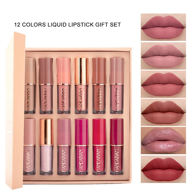 

12color Lip Gloss Set Liquid Lipstick Set Matte Pearlescent Non-stick Cup Lip Glaze Makeup Set Christmas Gift Matte Lipstick