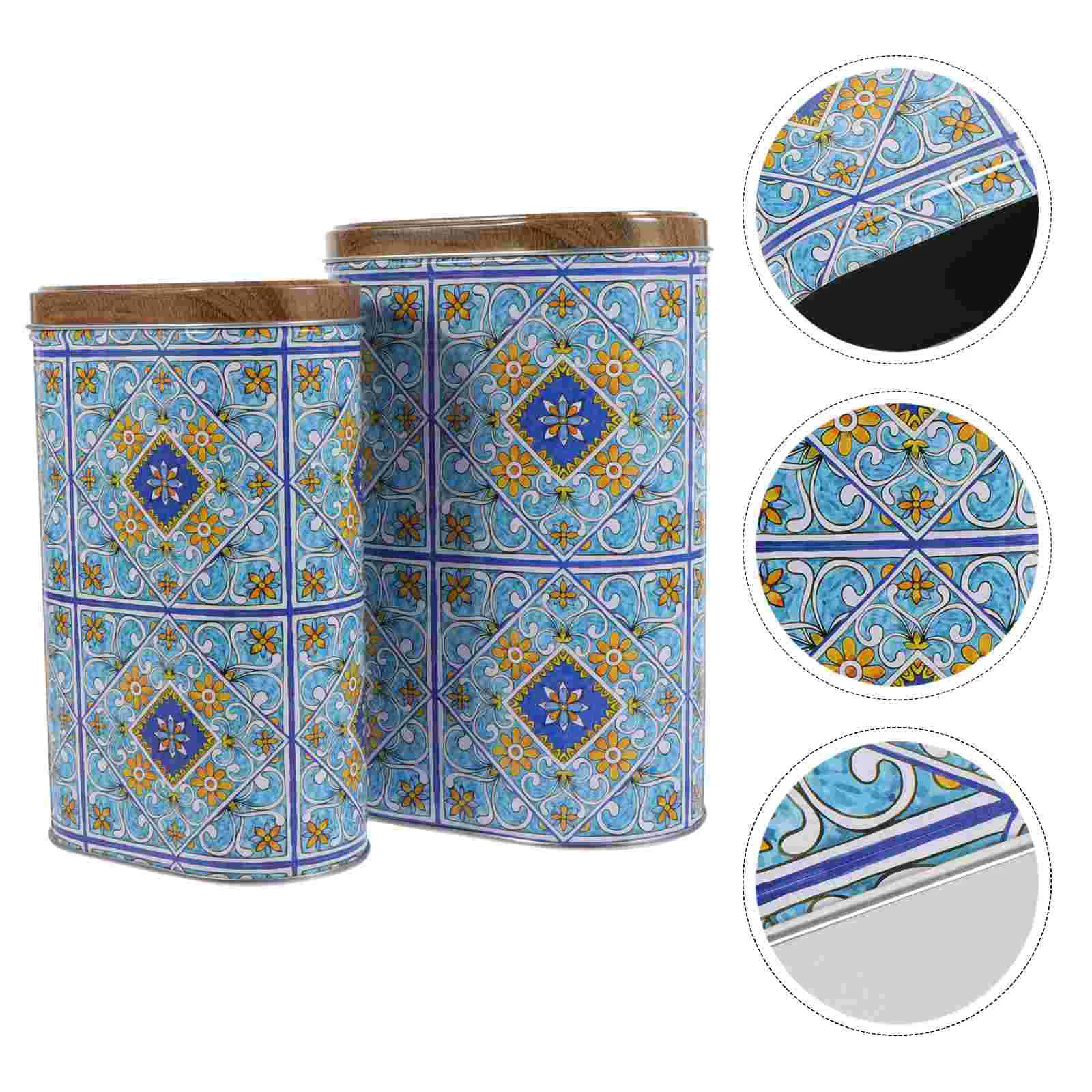 

2Pcs Decorative Tea-leaf iron Can Sealing Tea Canister Portable Tea Sealed Jar for Home