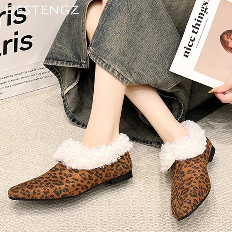 Женские ботильоны на меху замшевые короткие плюшевые модные хлопковые туфли с