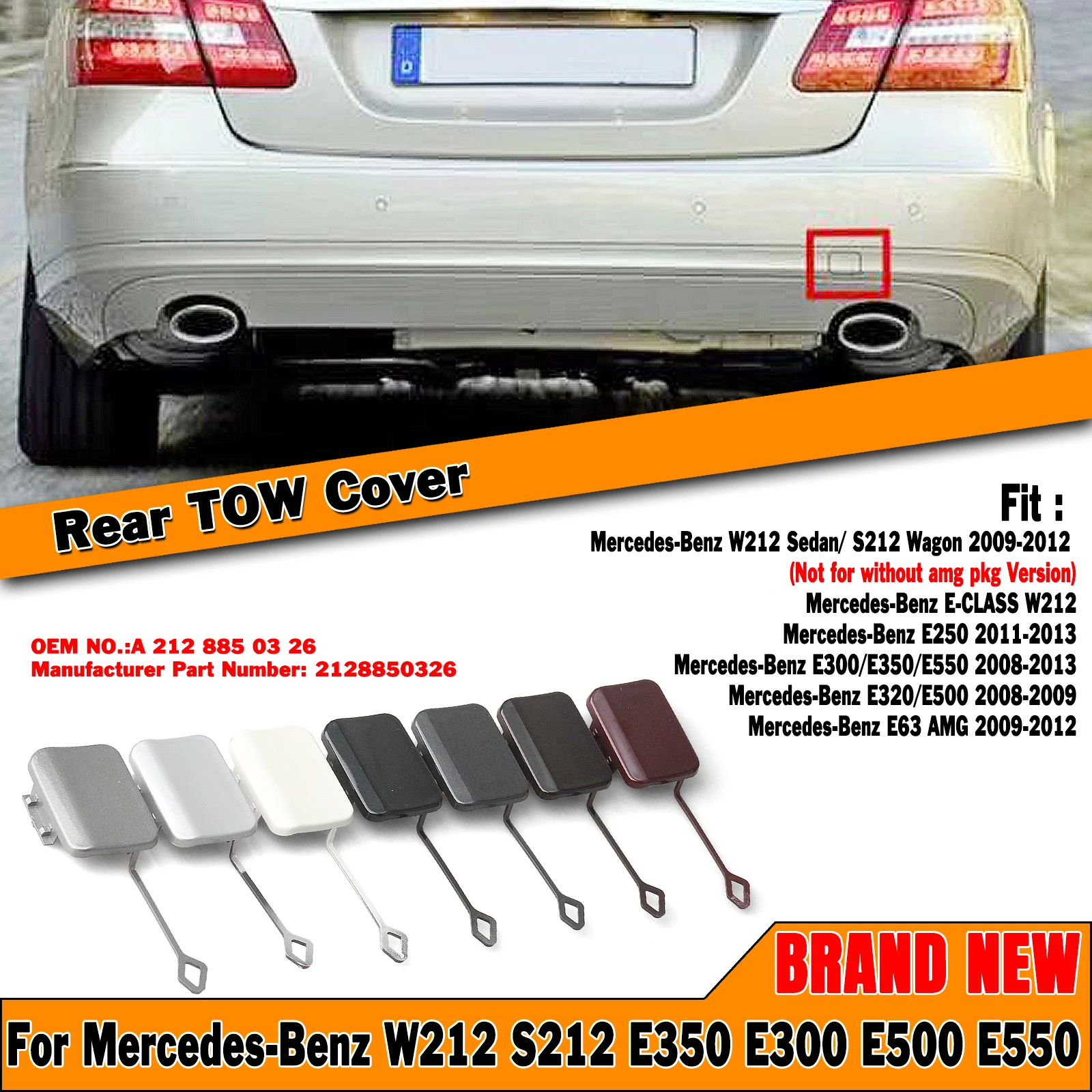 

1 шт., крышка для заднего бампера и прицепа Mercedes Benz E Class W212 S212 E63 AMG 2009-2012 A2128850326 E300/E350/E550