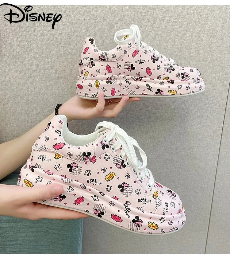 

Disney girl cute cartoon graffiti pu round toe casual shoes comfortable, breathable, wear-resistant, non-slip platform sneakers