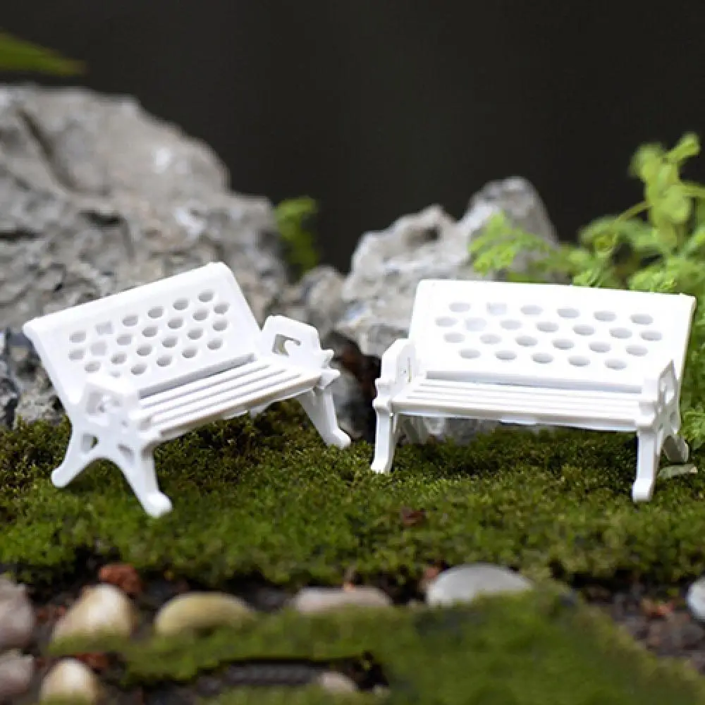 

2 Pcs Figurines Mini Miniatures White Micro Landscape Cute Bench Fairy Doll Chairs Terrarium Moss Decor Garden Accessories