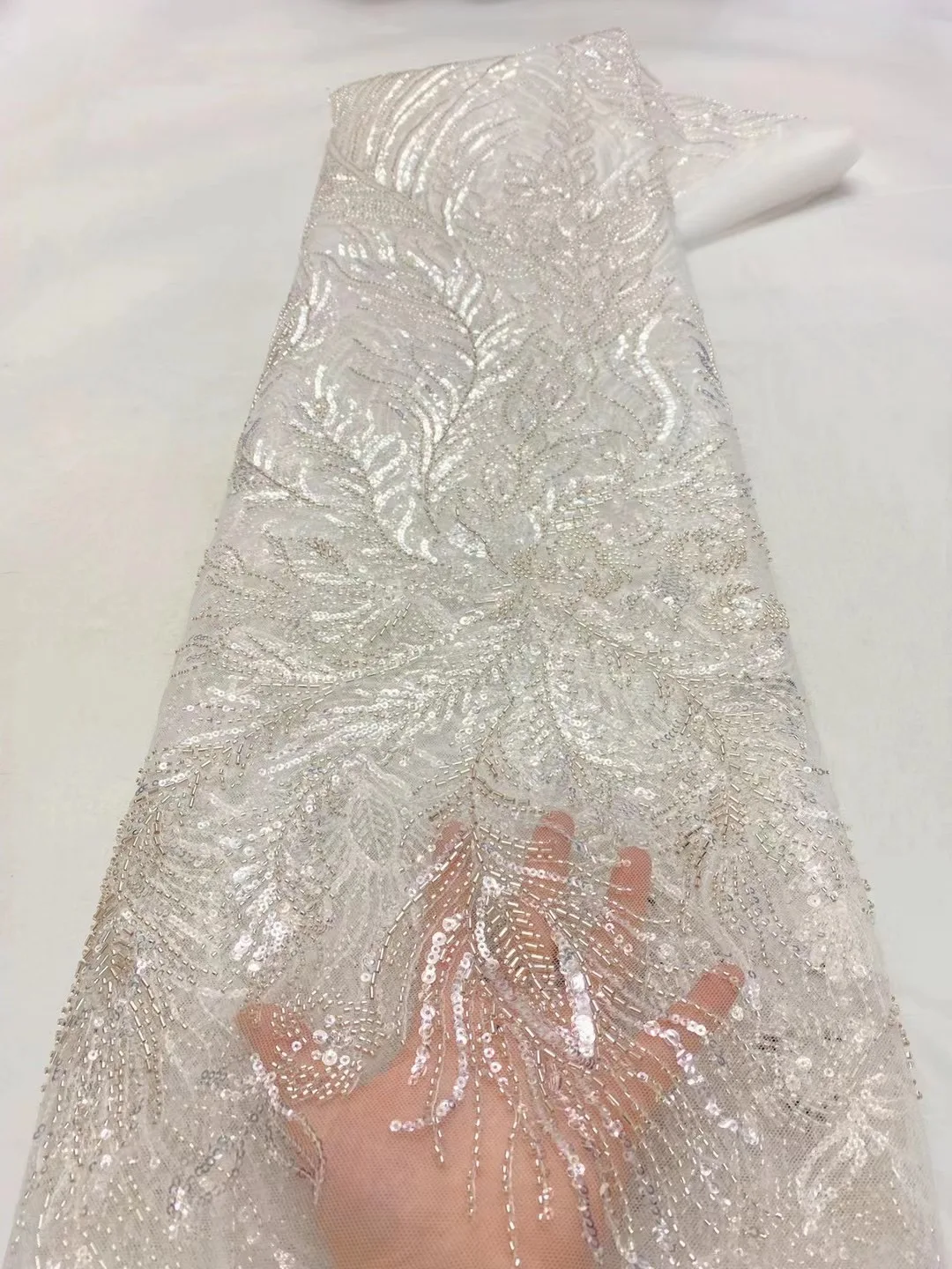

Luxury Handmade Embroidered Beaded French Lace Tulle Fabric 2022 African High Quality Sequins Lace For Wedding Prom Dress Sew