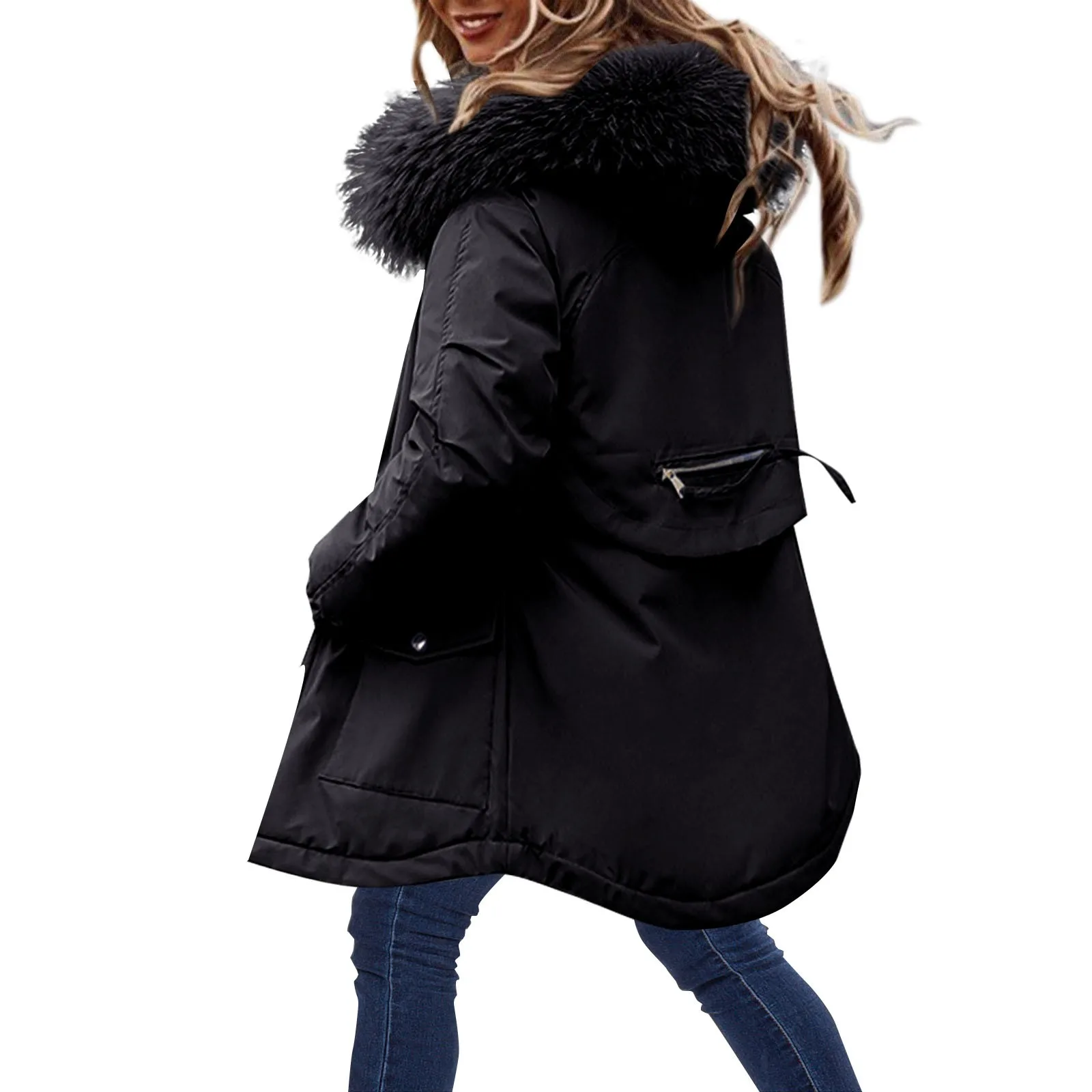 Women Winter Casual Parka Coat Hooded Thick Padded  Coat Jacket Lapel Collar Long Sleeve Jacket Vintage Thicken Warm  Outerwear