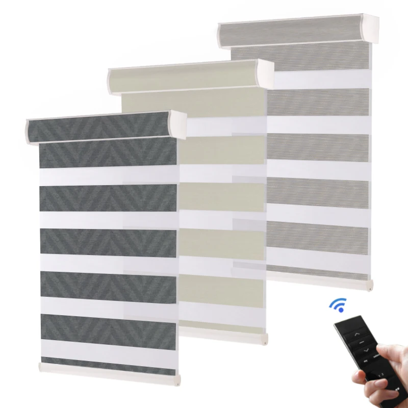 

Custom Size Electric Smart Zebra Shades Big Dustproof Cover day & night window Roller Blinds for living room office bedroom