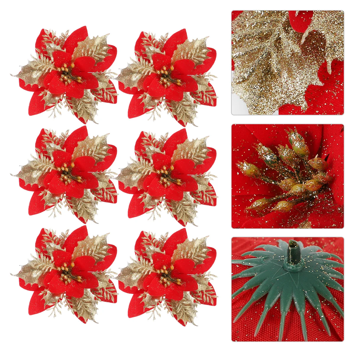 

Christmas Flowers Poinsettia Glitter Tree Artificial Flower Decor Decorations Picks Fakewreath Stemsornaments Red Garland Craft