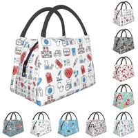 nursing supplies insulated lunch bags for women waterproof funny nurse pattern cooler thermal bento box beach camping travel