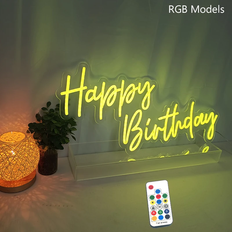 Custom Logo Happy Birthday 70x30cm Led Flex Transparent Acrylic Plexiglass Neon Sign Light Letter Board Party Background Decor