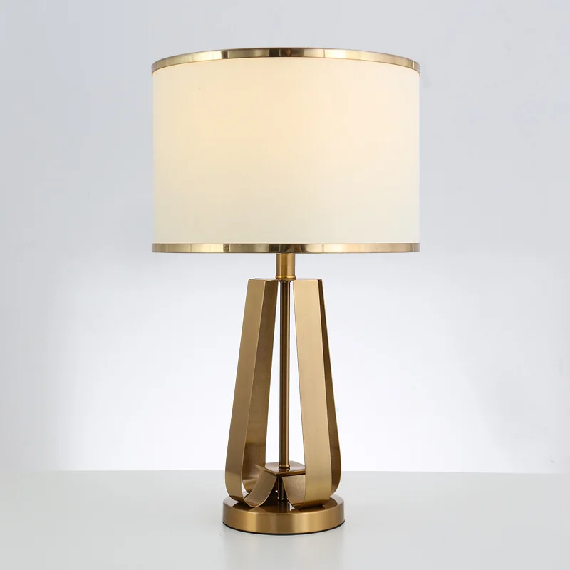 Simple Golden Metal Design Living Room Table Lamp Creative White Cloth Cover LED E27 Lighting Bedroom Decoration Iron Desk Lamp