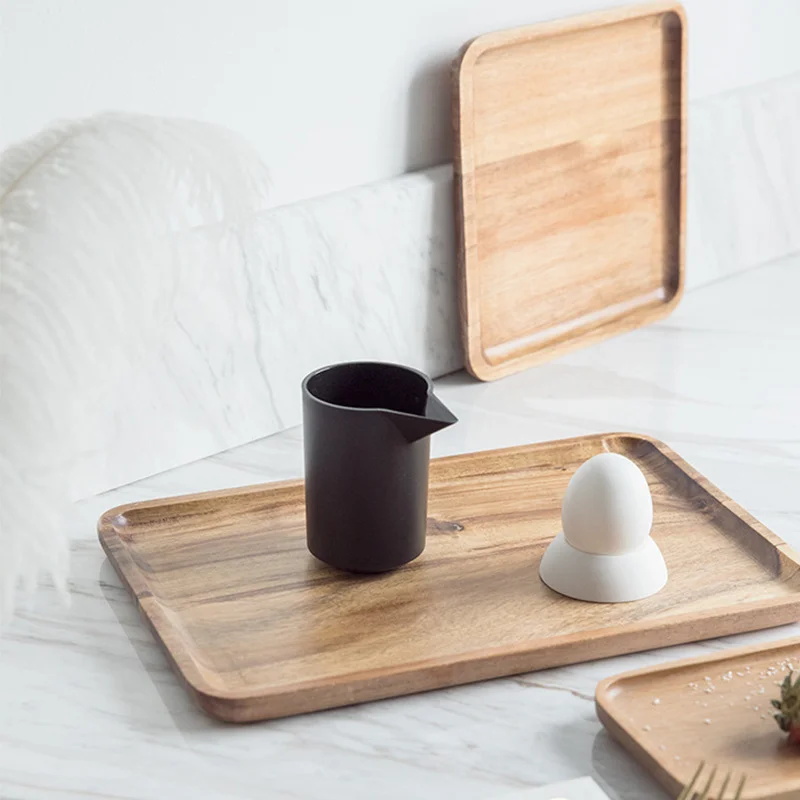 Acacia Wood Serving Tray Rectangle Square Food Sushi Snack Bread Dessert Cake Coffee Fruit Plate Wooden Tea For Kitchen |