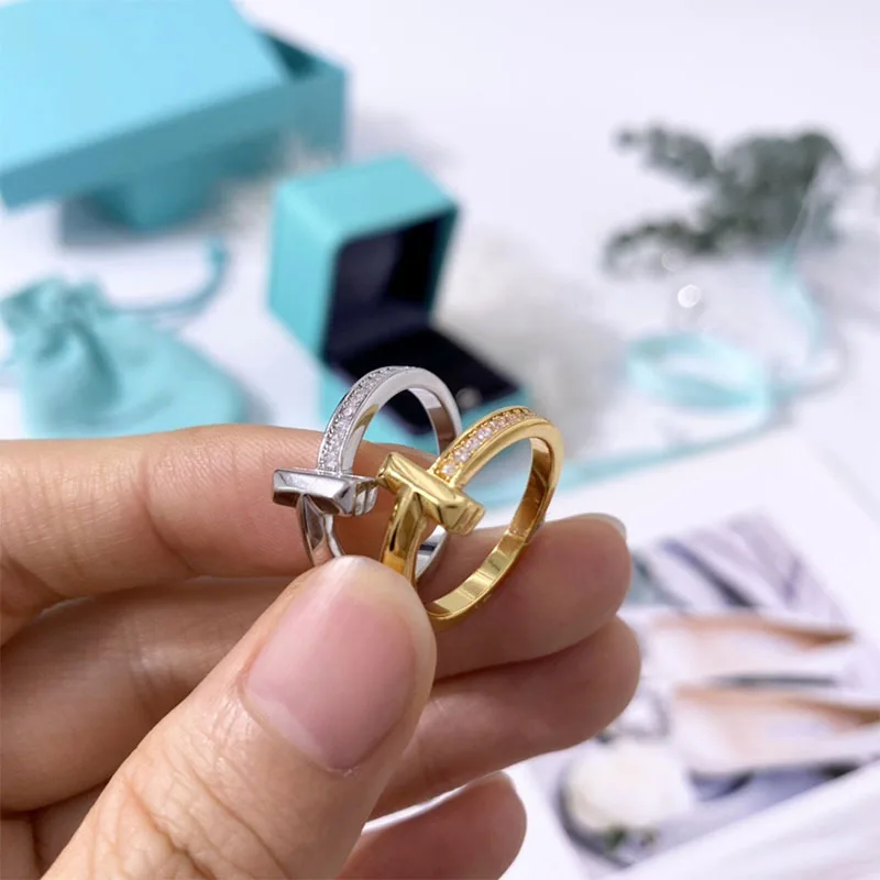 

Модное кольцо для пар, ювелирные изделия, красивая индивидуальная Ретро простая темпераментная половина алмаза, полуглянцевая трехмерная ...