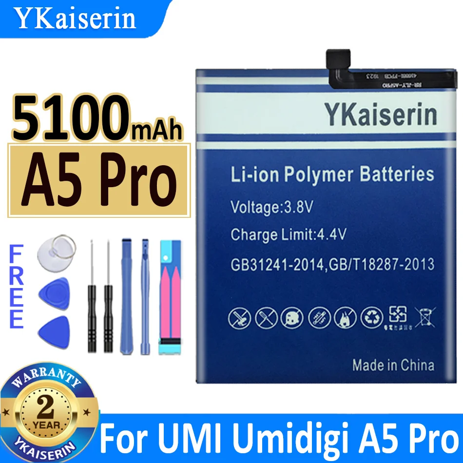 

YKaiserin A 5 Pro 5100mAh Battery for UMIDIGI Umi A5 Pro A5Pro High Capacity Batterij Bateria + Free Tools