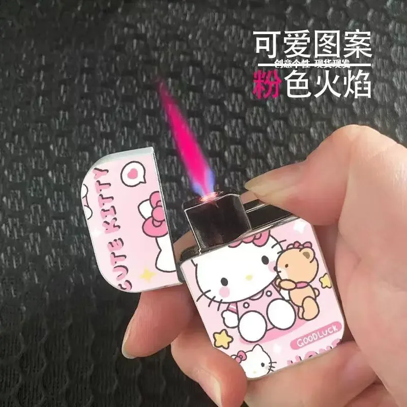 

Sanrio Hello kitty Kuromi Cinnamoroll Pochacco My melody cute creative cartoon pattern pink flame inflatable windproof lighter