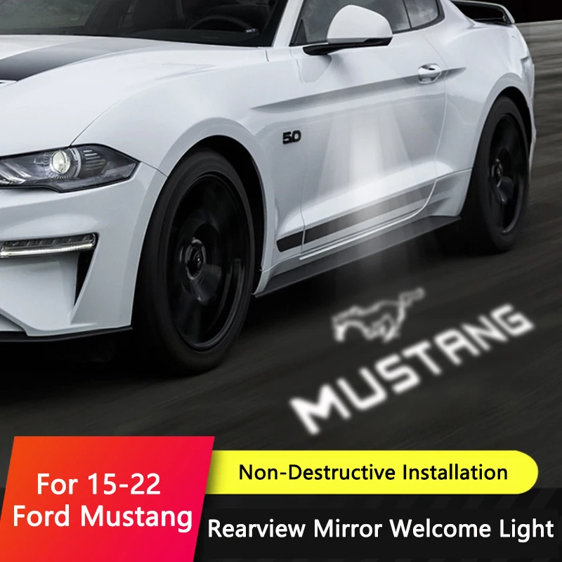 QHCP espejo retrovisor Luz de bienvenida lámpara de proyector de sombra LED luces de espejo retrovisor de coche para Ford Mustang 15-22 accesorio de modificación