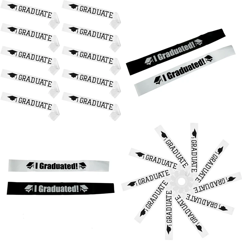 

1PC Graduate High School Celebration Black White I Graduated Satin Sash Single Sided Party Photo booth Props Party Supplies Gift