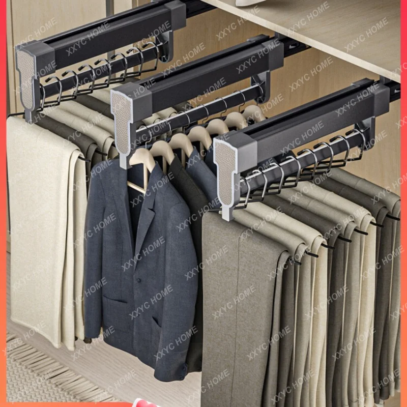 

Pant Rack Retractable Slide Rail Household Multifunctional Pants Drawer Pull-out Hanging Pants Track Wardrobe Built-in Storage