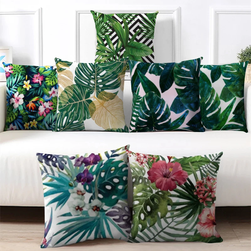 

Tropical Leaf Plant Cushion Cover 45x45cm Polyester Pillowcase Flower Print Pillow Cover Home Decor Soft Thin Waist Pillowcase