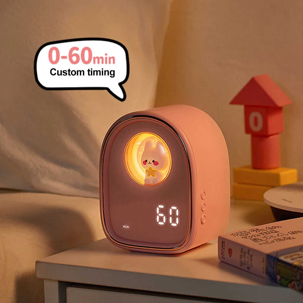 New Space Capsule Cute Rabbit Alarm Clock, Children'S Cartoon Cute Bedside Soft Light Night Light Can Be Charged Regularly