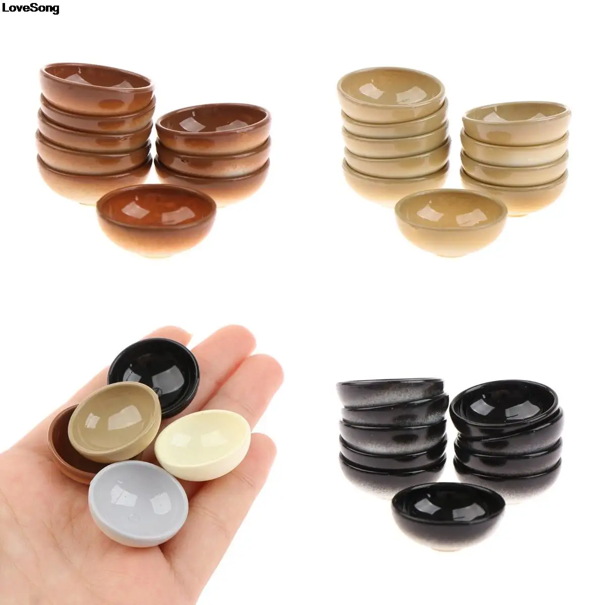 

10Pcs Miniature Bowl 1:6 1:12 Dollhouse Resin Bowl Multi Color Large Rould Soup Bowls Modle Toys Kitchen Doll House Accessories