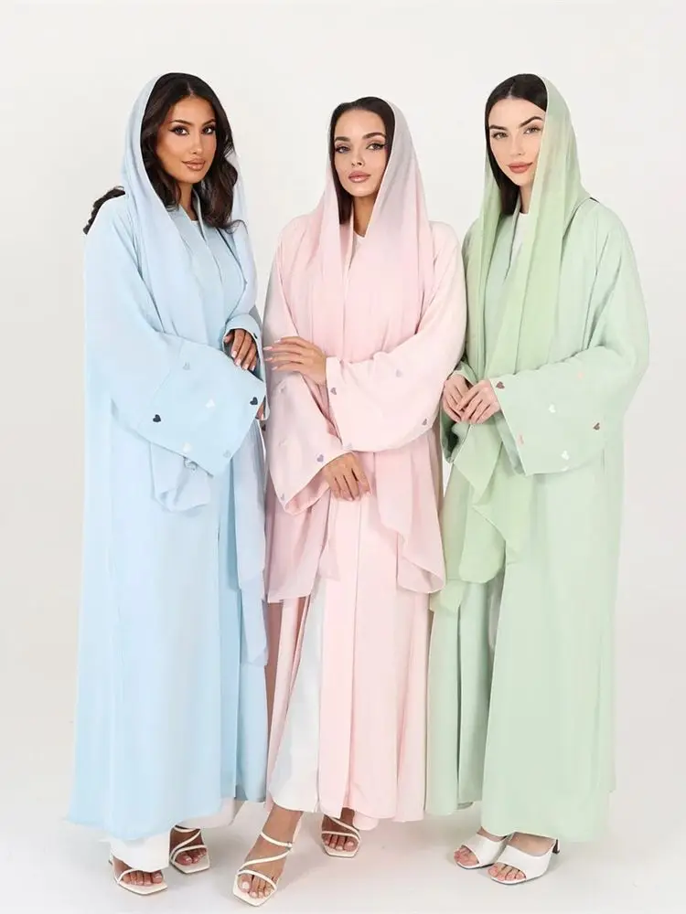 Модное открытое кимоно с вышивкой в виде сердца абайя для женщин роскошный