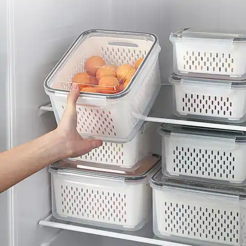 Контейнер для хранения в холодильнике, контейнер для свежих овощей и фруктов, сливная корзина, контейнеры для хранения, кухонный органайзер...